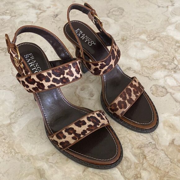 Franco Sarto Cheetah Leopard Print Pony Hair Strappy  Heeled Sandals - Picture 2 of 13